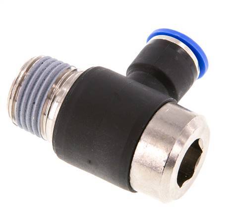 10mm x R1/2'' 90deg Elbow L-shape Push-in Fitting with Male Threads Brass/PA 66 NBR Inner Hexagon Rotatable