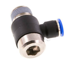 10mm x R1/2'' 90deg Elbow L-shape Push-in Fitting with Male Threads Brass/PA 66 NBR Inner Hexagon Rotatable