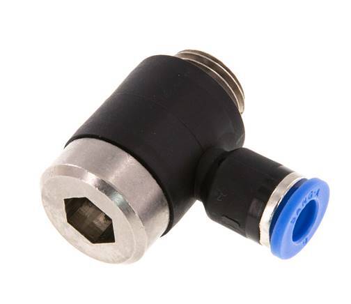 6mm x G1/4'' 90deg Elbow L-shape Push-in Fitting with Male Threads Brass/PA 66 NBR Inner Hexagon Rotatable [2 Pieces]