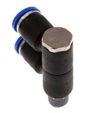 8mm x R1/8'' 2-way Manifold Push-in Fitting with Male Threads Brass/PA 66 NBR Rotatable