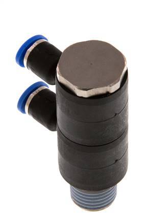 4mm x R1/4'' 2-way Manifold Push-in Fitting with Male Threads Brass/PA 66 NBR Rotatable