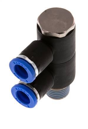 8mm x R1/4'' 2-way Manifold Push-in Fitting with Male Threads Brass/PA 66 NBR Rotatable