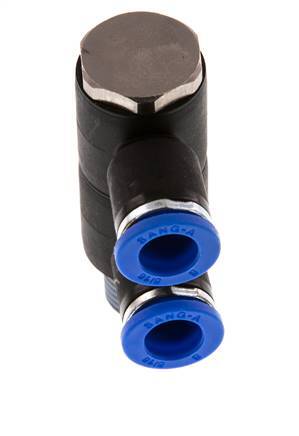 8mm x R1/4'' 2-way Manifold Push-in Fitting with Male Threads Brass/PA 66 NBR Rotatable