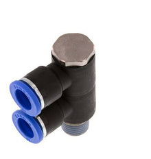 10mm x R1/4'' 2-way Manifold Push-in Fitting with Male Threads Brass/PA 66 NBR Rotatable
