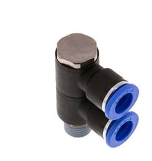 10mm x R1/4'' 2-way Manifold Push-in Fitting with Male Threads Brass/PA 66 NBR Rotatable