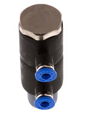 4mm x R3/8'' 2-way Manifold Push-in Fitting with Male Threads Brass/PA 66 NBR Rotatable