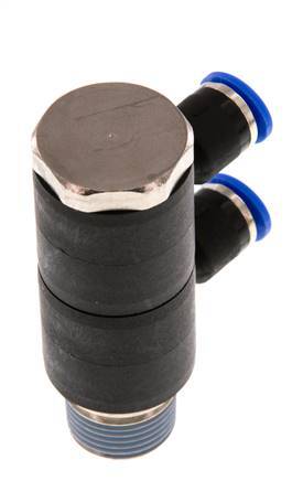 6mm x R3/8'' 2-way Manifold Push-in Fitting with Male Threads Brass/PA 66 NBR Rotatable
