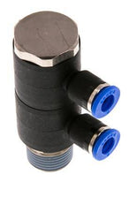 6mm x R3/8'' 2-way Manifold Push-in Fitting with Male Threads Brass/PA 66 NBR Rotatable