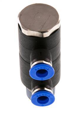 6mm x R3/8'' 2-way Manifold Push-in Fitting with Male Threads Brass/PA 66 NBR Rotatable