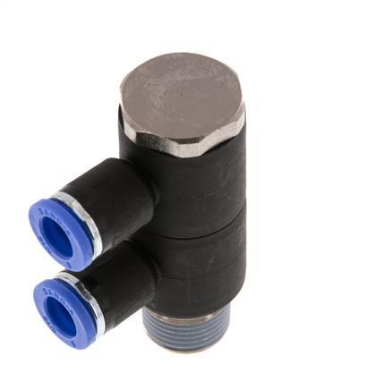 8mm x R3/8'' 2-way Manifold Push-in Fitting with Male Threads Brass/PA 66 NBR Rotatable