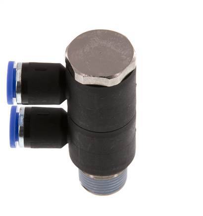 8mm x R3/8'' 2-way Manifold Push-in Fitting with Male Threads Brass/PA 66 NBR Rotatable