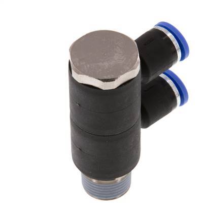 8mm x R3/8'' 2-way Manifold Push-in Fitting with Male Threads Brass/PA 66 NBR Rotatable