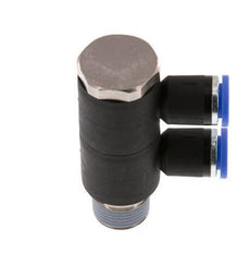 8mm x R3/8'' 2-way Manifold Push-in Fitting with Male Threads Brass/PA 66 NBR Rotatable