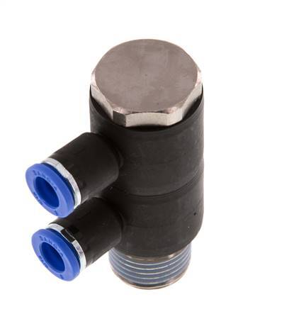 8mm x R1/2'' 2-way Manifold Push-in Fitting with Male Threads Brass/PA 66 NBR Rotatable