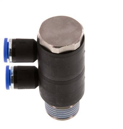 8mm x R1/2'' 2-way Manifold Push-in Fitting with Male Threads Brass/PA 66 NBR Rotatable