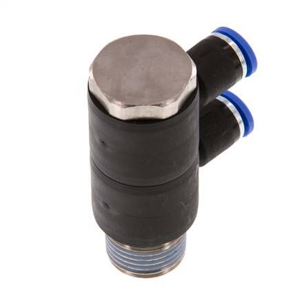 8mm x R1/2'' 2-way Manifold Push-in Fitting with Male Threads Brass/PA 66 NBR Rotatable