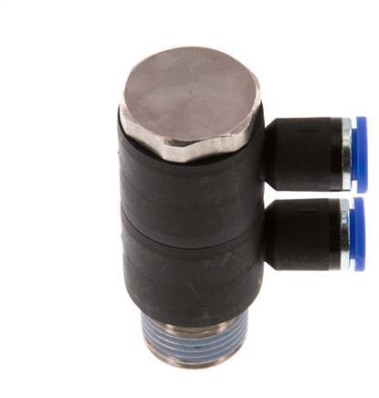 8mm x R1/2'' 2-way Manifold Push-in Fitting with Male Threads Brass/PA 66 NBR Rotatable