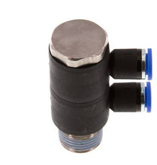 8mm x R1/2'' 2-way Manifold Push-in Fitting with Male Threads Brass/PA 66 NBR Rotatable