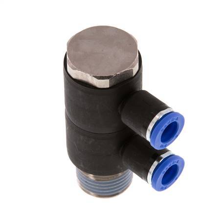 8mm x R1/2'' 2-way Manifold Push-in Fitting with Male Threads Brass/PA 66 NBR Rotatable