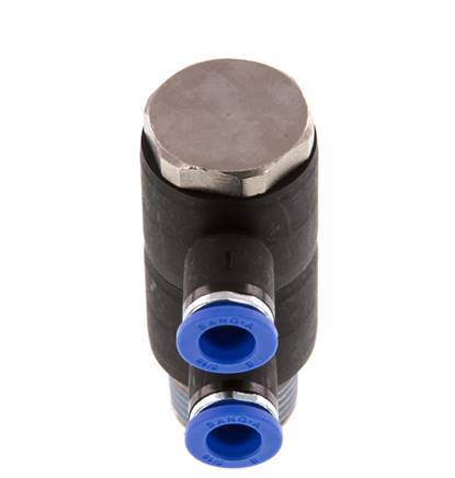 8mm x R1/2'' 2-way Manifold Push-in Fitting with Male Threads Brass/PA 66 NBR Rotatable