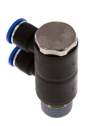 10mm x R1/2'' 2-way Manifold Push-in Fitting with Male Threads Brass/PA 66 NBR Rotatable