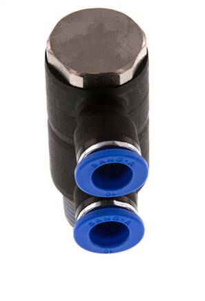 10mm x R1/2'' 2-way Manifold Push-in Fitting with Male Threads Brass/PA 66 NBR Rotatable