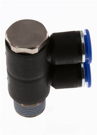 12mm x R1/2'' 2-way Manifold Push-in Fitting with Male Threads Brass/PA 66 NBR Rotatable