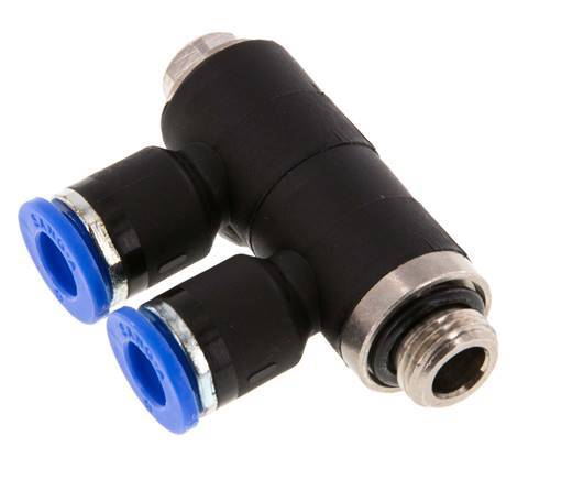 6mm x G1/8'' 2-way Manifold Push-in Fitting with Male Threads Brass/PA 66 NBR Rotatable