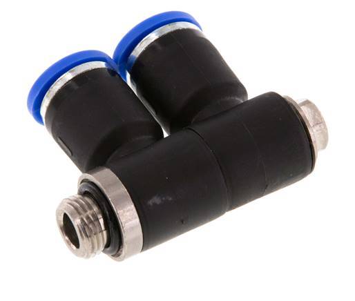 8mm x G1/8'' 2-way Manifold Push-in Fitting with Male Threads Brass/PA 66 NBR Rotatable