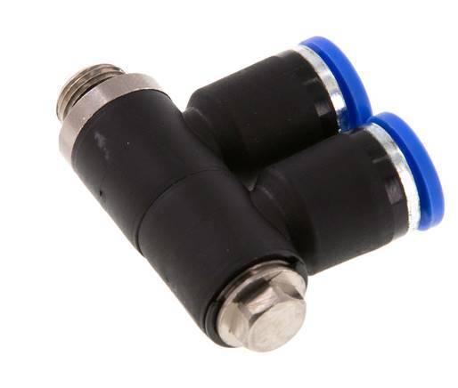 8mm x G1/8'' 2-way Manifold Push-in Fitting with Male Threads Brass/PA 66 NBR Rotatable