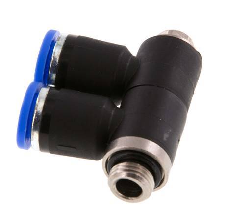 8mm x G1/8'' 2-way Manifold Push-in Fitting with Male Threads Brass/PA 66 NBR Rotatable