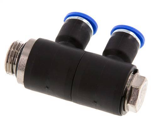 6mm x G1/4'' 2-way Manifold Push-in Fitting with Male Threads Brass/PA 66 NBR Rotatable