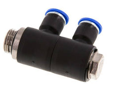 6mm x G1/4'' 2-way Manifold Push-in Fitting with Male Threads Brass/PA 66 NBR Rotatable
