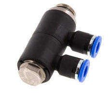 6mm x G1/4'' 2-way Manifold Push-in Fitting with Male Threads Brass/PA 66 NBR Rotatable