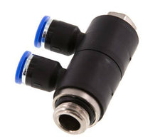 6mm x G1/4'' 2-way Manifold Push-in Fitting with Male Threads Brass/PA 66 NBR Rotatable
