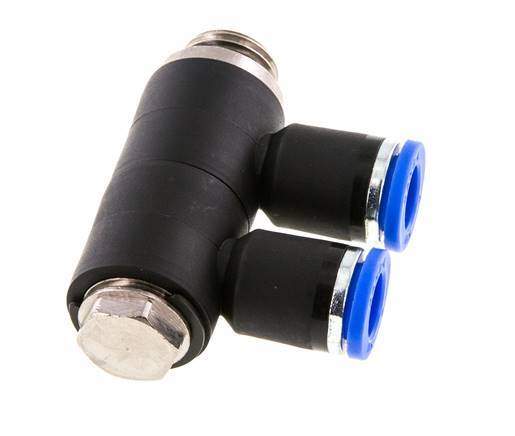 8mm x G1/4'' 2-way Manifold Push-in Fitting with Male Threads Brass/PA 66 NBR Rotatable