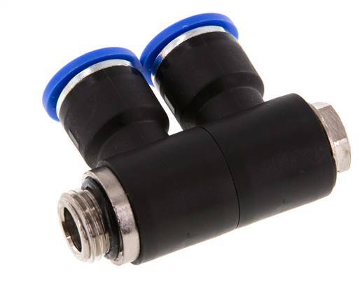 10mm x G1/4'' 2-way Manifold Push-in Fitting with Male Threads Brass/PA 66 NBR Rotatable