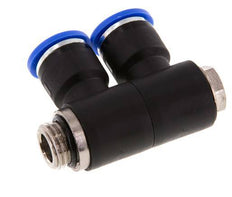 10mm x G1/4'' 2-way Manifold Push-in Fitting with Male Threads Brass/PA 66 NBR Rotatable