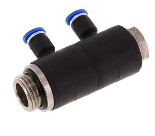 4mm x G3/8'' 2-way Manifold Push-in Fitting with Male Threads Brass/PA 66 NBR Rotatable