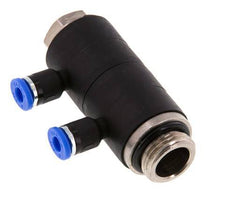 4mm x G3/8'' 2-way Manifold Push-in Fitting with Male Threads Brass/PA 66 NBR Rotatable