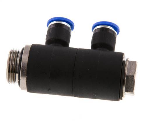 6mm x G3/8'' 2-way Manifold Push-in Fitting with Male Threads Brass/PA 66 NBR Rotatable