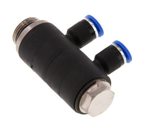 6mm x G3/8'' 2-way Manifold Push-in Fitting with Male Threads Brass/PA 66 NBR Rotatable