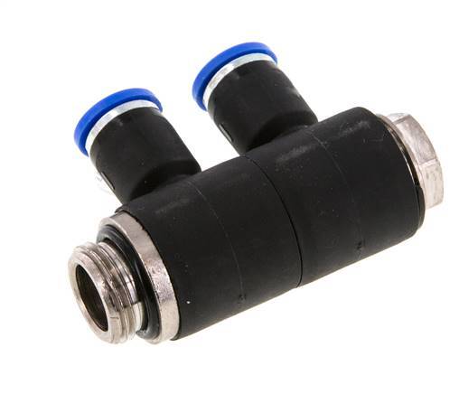 8mm x G3/8'' 2-way Manifold Push-in Fitting with Male Threads Brass/PA 66 NBR Rotatable