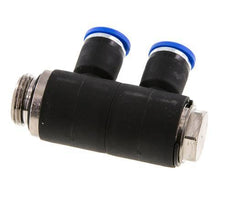 8mm x G3/8'' 2-way Manifold Push-in Fitting with Male Threads Brass/PA 66 NBR Rotatable