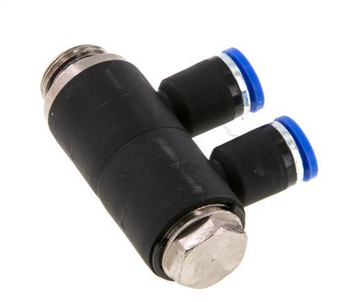 8mm x G3/8'' 2-way Manifold Push-in Fitting with Male Threads Brass/PA 66 NBR Rotatable