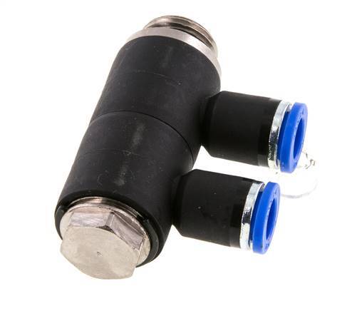 8mm x G3/8'' 2-way Manifold Push-in Fitting with Male Threads Brass/PA 66 NBR Rotatable