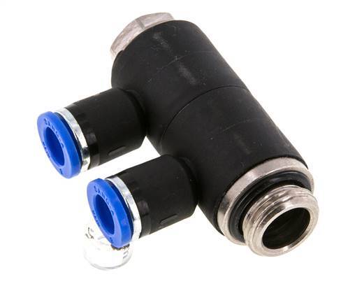 8mm x G3/8'' 2-way Manifold Push-in Fitting with Male Threads Brass/PA 66 NBR Rotatable