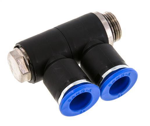 12mm x G3/8'' 2-way Manifold Push-in Fitting with Male Threads Brass/PA 66 NBR Rotatable