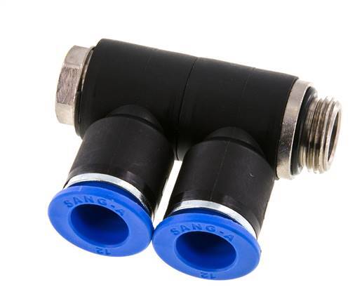 12mm x G3/8'' 2-way Manifold Push-in Fitting with Male Threads Brass/PA 66 NBR Rotatable