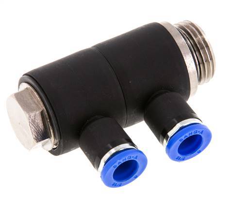 8mm x G1/2'' 2-way Manifold Push-in Fitting with Male Threads Brass/PA 66 NBR Rotatable